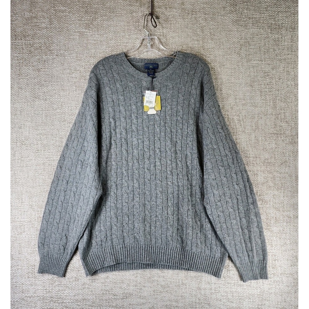 Joseph & Lyman 100% Cashmere Sweater Mens XL Gray Cable Knit Crew Neck NEW